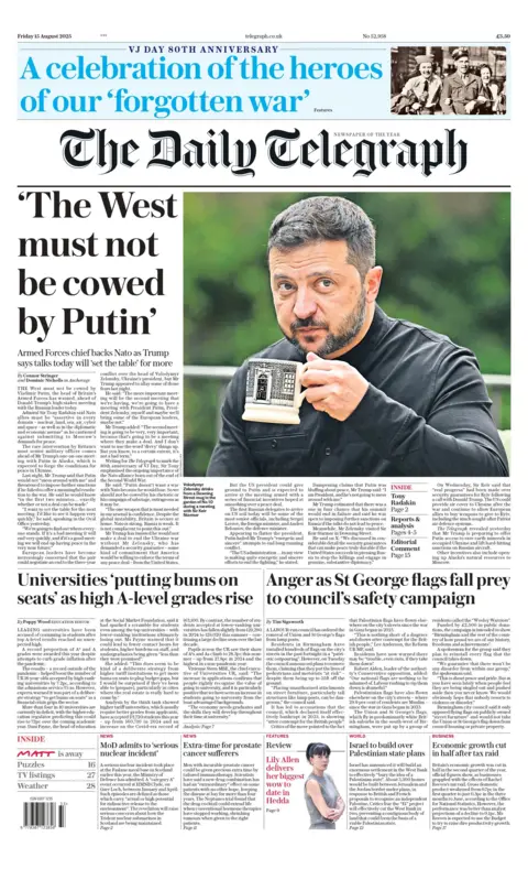 Title on the page in front of Telegraphes as simple read: "'West Should Cowned by Putin'", 