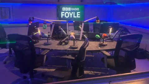 The radio studio in BBC Radio Foyle on the Northland Road in Derry