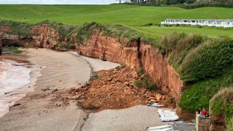 Cliff landslide at Ladram Devon 