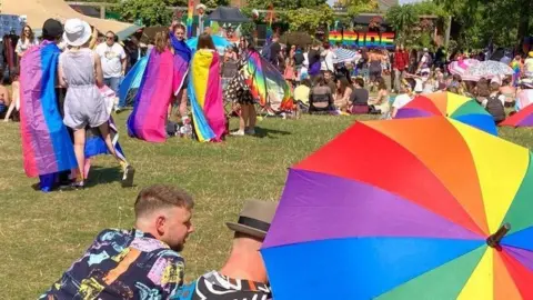 BBC Crowds gathered at Chippenham Pride