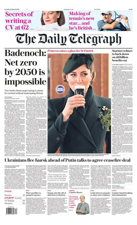 Front page of the Daily Telegraph for Tuesday 18 March 2025