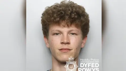 A mugshot of a teenager with curly brown hair and hazel eyes. Against a white wall.