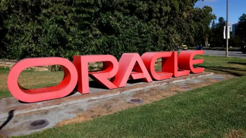 EPA Oracle's red logo is visible outside its offices in Redwood City, California