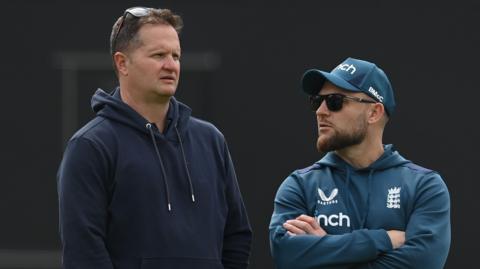 Rob Key and Brendon McCullum in conversation at Lord's in May 2023
