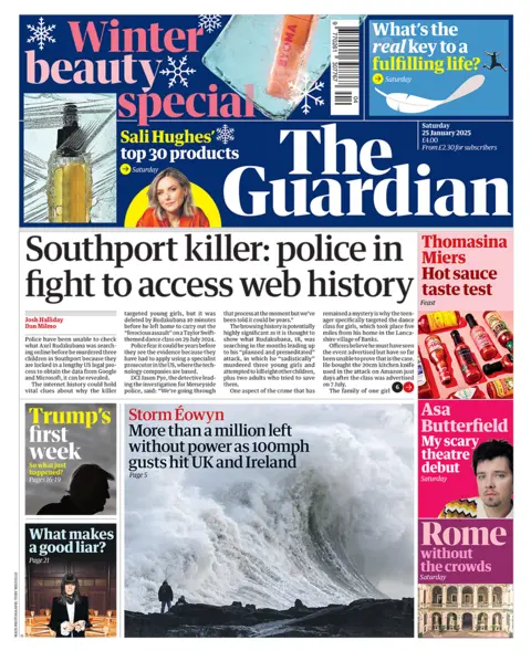 The headline in the Guardian reads: "Southport killer: police in fight to access web history". 