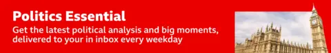 Thin and red banners promote political essential newsletters through text that read: “Get the latest political analysis and important moments and deliver your inbox directly to your inbox every weekday.” There is also the image of the Parliament Building.