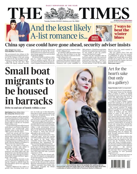 BBC "Small boat migrants to be housed in barracks," reads the headline on the front page of The Times.