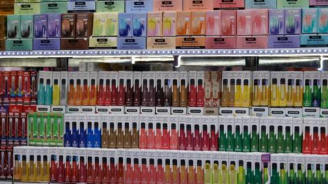 Shelves of vaping products