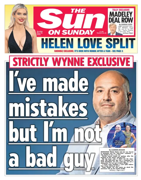 Sun front page with a picture of Wynne Evans and the headline "I've made some mistakes but I'm not a bad guy".
