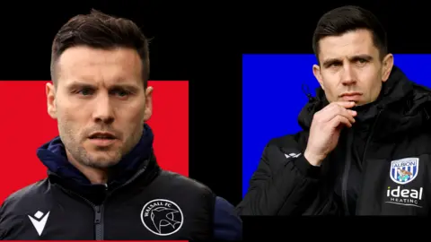 Side-by-side images of Mat Sadler with a serious expression and Eric Ramsay zipping up his jacket looking focused