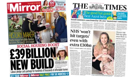 The front page of the Daily Mirror and The Times