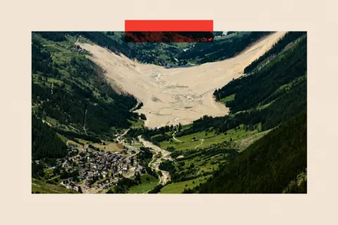 Shutterstock A valley showing a village but also devastation from where a glacier covered part of the village