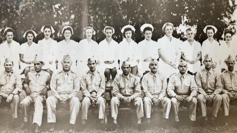 Rows of doctors and nurses in 1944 outside