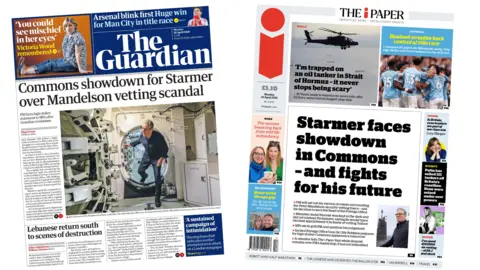 A composite of the Guardian and i front pages