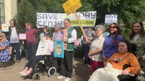 Protestors outside County Hall in Haverfordwest