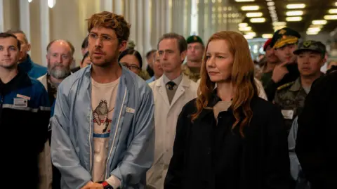 Amazon MGM Studios Picture of Ryan Gosling and Sandra Hüller in a still from Project Hail Mary