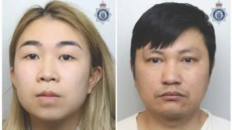 Police photos show Thi Kieu Anh Hoang, who has blonde hair, and Tuan Khac Doan, and short brown hair. Both are wearing white tops.