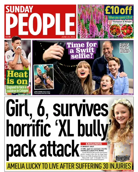 Sunday People headline: "Girl, 6, survives horrific ‘XL bully’ pack attack"