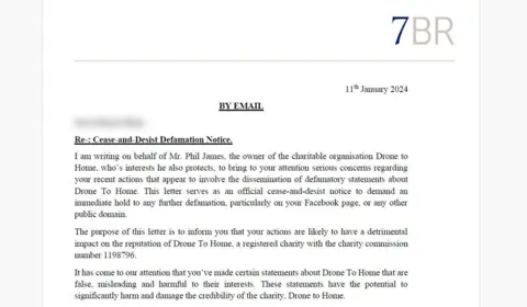 Part of the letter that was sent to a former Drone to Home volunteer