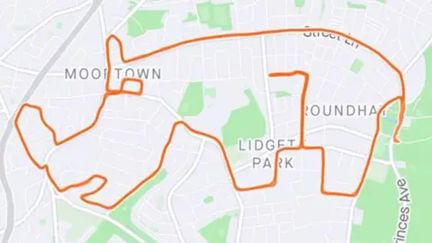 Strava/Steve Jones Rhino-shaped run route