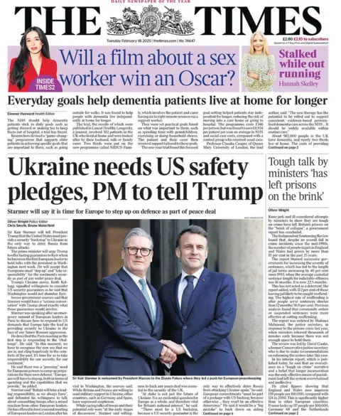 Times Headline reads: Ukraine needs US Safety Plan, PM to tell Trump