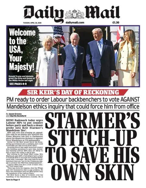 The headline on the front page of the Daily Mail reads: "Starmer's stitch-up to save his own skin."