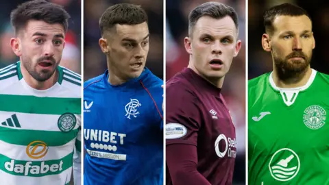 Celtic's Greg Taylor, Rangers' Tom Lawrence, Hearts' Lawrence Shanland and Hibs' Martin Boyle