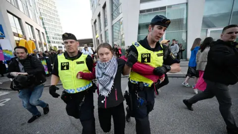 Reuters Activist Greta Thunberg is removed from a pro-Palestinian protest in Malmo 