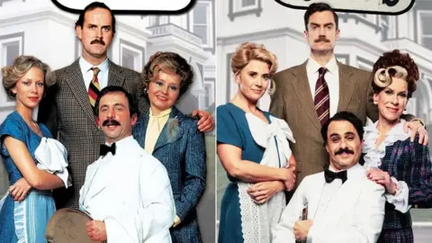 TREVOR LEIGHTON/BBC Side by side of the original show's characters on the left and the West End version on the right