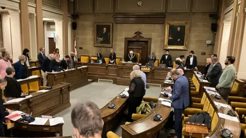 Councillors in the main chamber at Leicester's Town Hall for a full city council meeting 