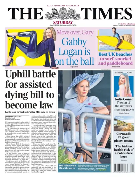 The headline on the front page of the Daily Telegraph reads: "Uphill battle for assisted dying bill to become law"