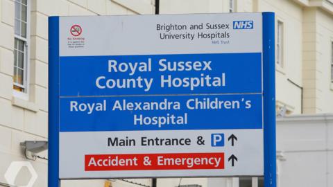 A sign for the Royal Sussex County Hospital in Eastern Road, Brighton