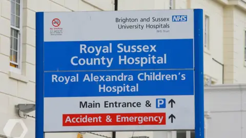 A sign for the Royal Sussex County Hospital in Eastern Road, Brighton