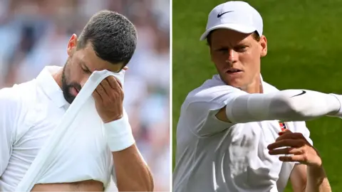Split picture of Novak Djokovic and Jannik Sinner