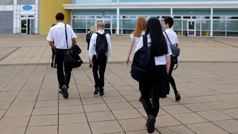 Getty Images Children walking into school
