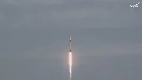 Spacecraft is headed into space after takeoff.