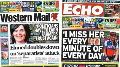 Front pages of Western Mail and South Wales Echo
