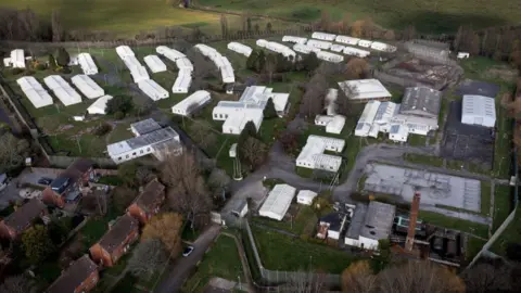 An aerial view shows buildings at former prison HMP Northeye, near Bexhill.