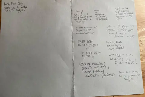 A card with a number of messages inside