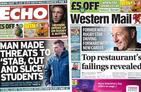 Front page of the South Wales Echo and the Western Mail