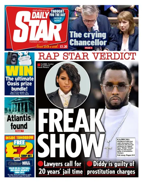 "Freak show" reads the headline on the front page of the Daily Star.