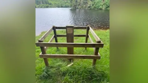 Maxine Johnson A wooden pallet and a wooden stick next to some water 