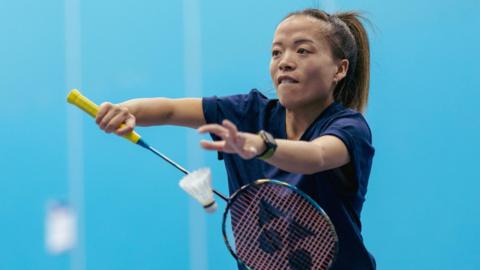 Para-badminton player Rachel Choong in action