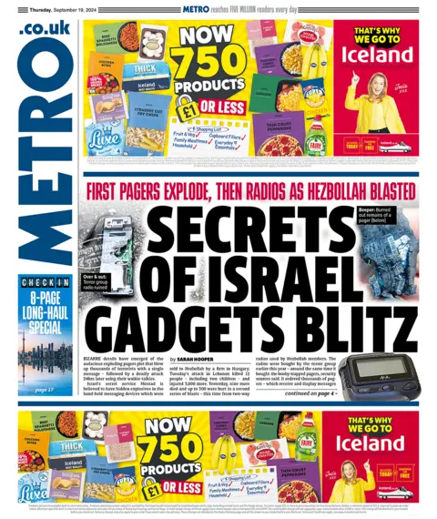 The Metro header  reads "secrets of Israel gadgets blitz" 