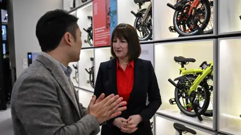 Reuters Rachel Reeves at the UK folding bike maker Brompton's flagship story in the Chinese capital Beijing