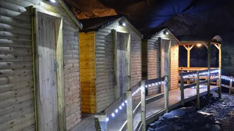 Wooden cabins at Cwmorthin slate mine in Gwynedd