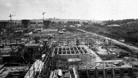 Cardiff and Vale health board An archive photo of the University Hospital of Wales in Cardiff, while it was being built in the late 1960s. Construction site, scaffolding and cranes in the distance