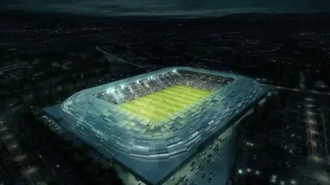 GAA Uma impressão artística do estádio planejado Casement Park em Belfast 