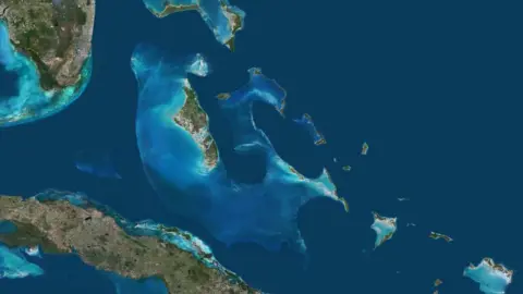 A satellite image of the Bahamas in the West Indies