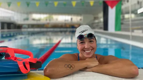 BBC Valerie in a swimming pool in Paris